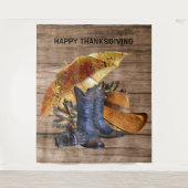 感謝祭ディナーパーティーオレンジ素朴ヴィンテージ タペストリー (正面)