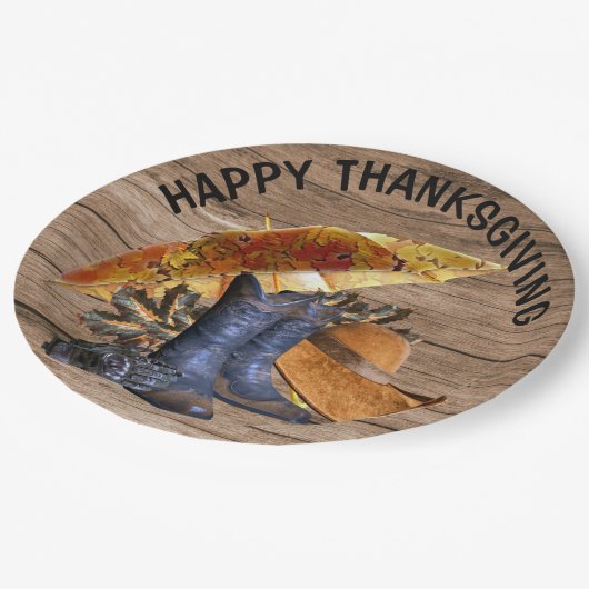 感謝祭ディナーパーティーオレンジ素朴ヴィンテージ ペーパープレート (アングル)