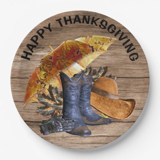 感謝祭ディナーパーティーオレンジ素朴ヴィンテージ ペーパープレート (正面)