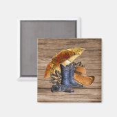 感謝祭ディナーパーティーオレンジ素朴ヴィンテージ マグネット (正面/裏面)