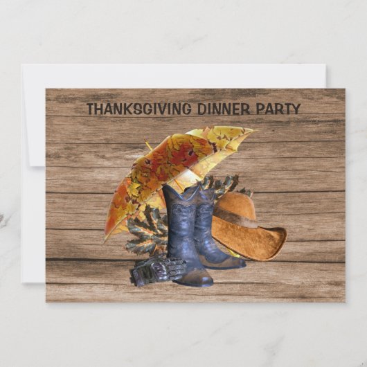 感謝祭ディナーパーティーオレンジ素朴ヴィンテージ 招待状 (正面)