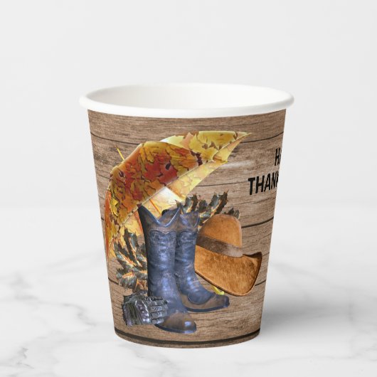 感謝祭ディナーパーティーオレンジ素朴ヴィンテージ 紙コップ (正面)