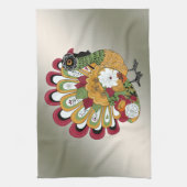 感謝祭ディナーパーティーカラフルフローラトルコ キッチンタオル (縦)