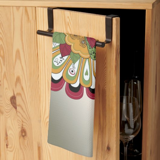 感謝祭ディナーパーティーカラフルフローラトルコ キッチンタオル (三つ折り)