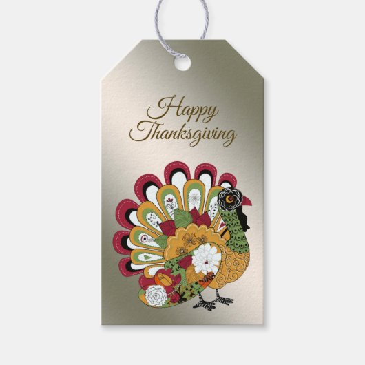 感謝祭ディナーパーティーカラフルフローラトルコ ギフトタグ (正面)