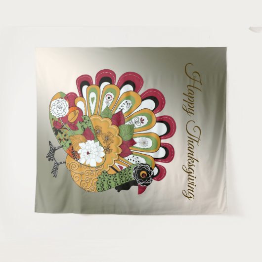 感謝祭ディナーパーティーカラフルフローラトルコ タペストリー (正面(横))