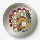 感謝祭ディナーパーティーカラフルフローラトルコ ペーパープレート (正面)
