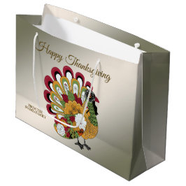 感謝祭ディナーパーティーカラフルフローラトルコ ラージペーパーバッグ