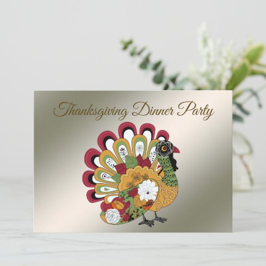 感謝祭ディナーパーティーカラフルフローラトルコ 招待状 (スタンド正面)