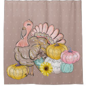 感謝祭ディナーパーティーターキーパンプキンピンクタン シャワーカーテン (正面)