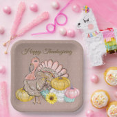 感謝祭ディナーパーティーターキーパンプキンピンクタン ペーパープレート (パーティー)