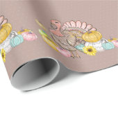 感謝祭ディナーパーティーターキーパンプキンピンクタン ラッピングペーパー (ロールコーナー)