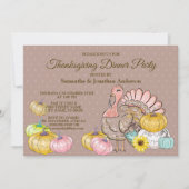 感謝祭ディナーパーティーターキーパンプキンピンクタン 招待状 (正面)