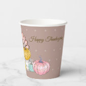 感謝祭ディナーパーティーターキーパンプキンピンクタン 紙コップ (裏面)