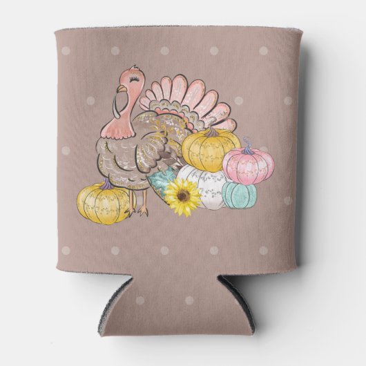 感謝祭ディナーパーティーターキーパンプキンピンクタン 缶クーラー (正面)