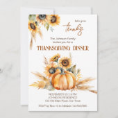 感謝祭ディナーパーティーボホカボチャひまわり 招待状 (正面)