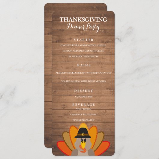 感謝祭ディナーパーティーメニューテンプレート メニュー (正面/裏面)