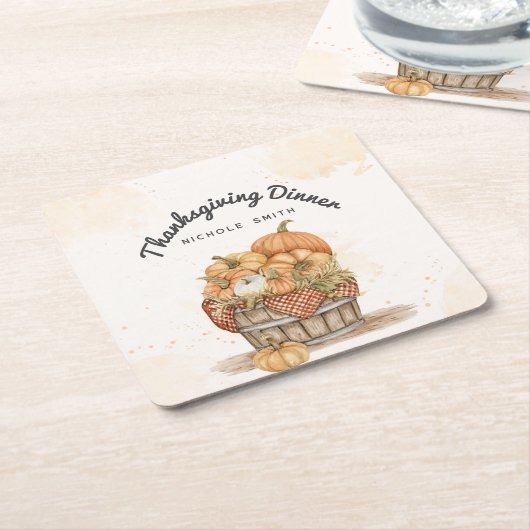 感謝祭ディナーパーティー スクエアペーパーコースター (アングル)