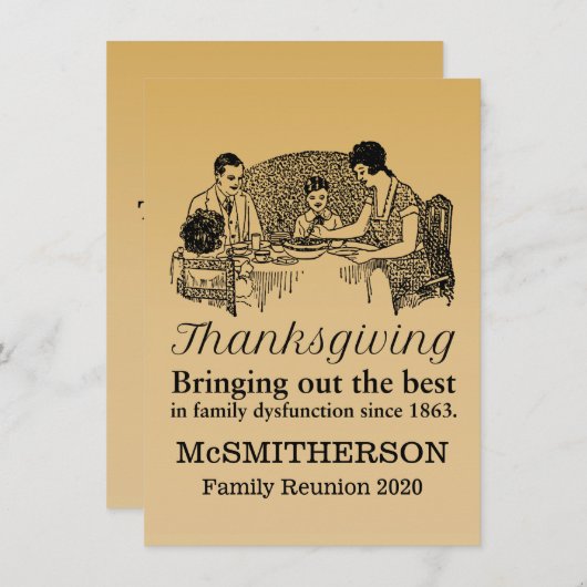 感謝祭ディナーファミおもしろいリー懇親会招待 招待状 (正面/裏面)