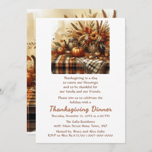 感謝祭ディナーファミリーフレンズ招待状 招待状 (正面/裏面)