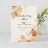 感謝祭ディナーフェストフローラカボチャネービーブルー 招待状 (スタンド正面)