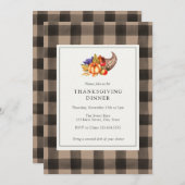 感謝祭ディナーブラウンバッファロープレイド招待状 招待状 (正面/裏面)