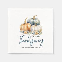 感謝祭ディナーブルーオレンジ金ゴールドカボチャ スタンダードカクテルナプキン