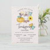 感謝祭ディナーホワイトグリッターパンプキン 招待状 (スタンド正面)
