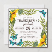 感謝祭ディナーポルトラックウォーターカラーサンフラワー 招待状 (正面)