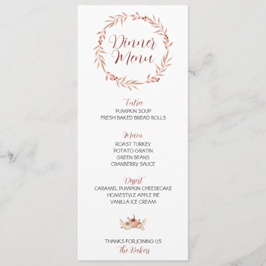 感謝祭ディナーメニューパンプキンスパイス メニュー (正面)