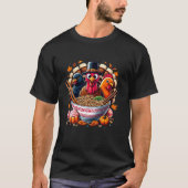 感謝祭ディナーユーモア七面鳥ラーメン麺おもしろい Tシャツ (正面)