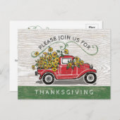 感謝祭ディナーヴィンテージトラックヒマワリ インビテーションポストカード (正面/裏面)