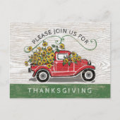 感謝祭ディナーヴィンテージトラックヒマワリ インビテーションポストカード (正面)