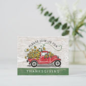 感謝祭ディナーヴィンテージトラックヒマワリ インビテーションポストカード (スタンド正面)
