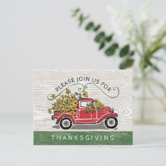 感謝祭ディナーヴィンテージトラックヒマワリ インビテーションポストカード (スタンド正面)