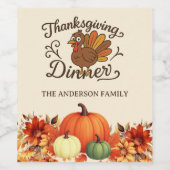 感謝祭ディナー七面鳥カボチャ ワインラベル (シングルラベル)