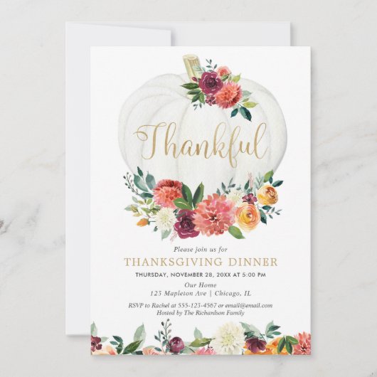 感謝祭ディナー感謝素朴な秋フローラ 招待状 (正面)
