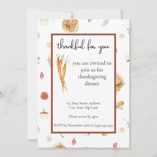 感謝祭ディナー招待水カラーカスタム 招待状 (正面)