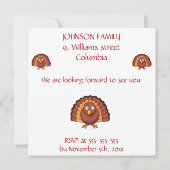 感謝祭ディナー招待状おもしろいWith Turkey 招待状 (裏面)