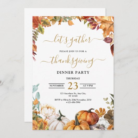感謝祭ディナー招待状よ与え感謝してい 招待状 (正面/裏面)