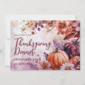 感謝祭ディナー招待状ウォーターカラーパンプキンス 招待状 (正面)
