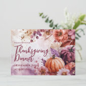 感謝祭ディナー招待状ウォーターカラーパンプキンス 招待状 (スタンド正面)
