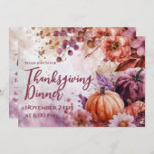 感謝祭ディナー招待状ウォーターカラーパンプキンス 招待状 (正面/裏面)