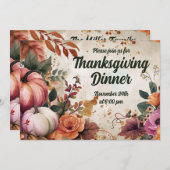 感謝祭ディナー招待状ウォーターカラーパンプキンス 招待状 (正面/裏面)