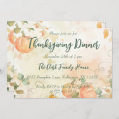 感謝祭ディナー招待状ウォーターカラーパンプキン 招待状 (正面/裏面)