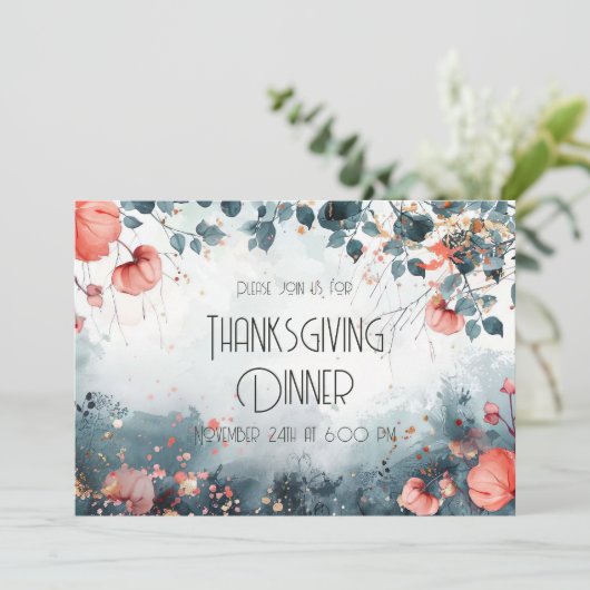 感謝祭ディナー招待状ウォーターカラーパンプキン 招待状 (スタンド正面)