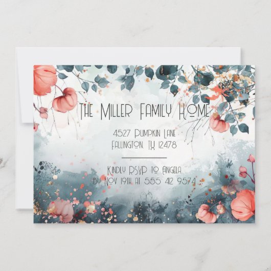 感謝祭ディナー招待状ウォーターカラーパンプキン 招待状 (裏面)