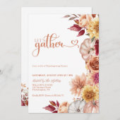 感謝祭ディナー招待状カボチャと花 招待状 (正面/裏面)