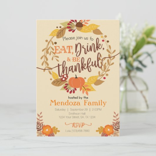 感謝祭ディナー招待状饗宴招待状 招待状 (スタンド正面)