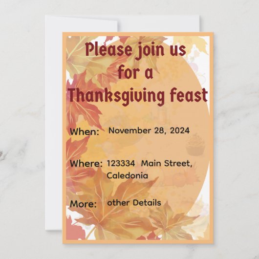 感謝祭ディナー招待状 招待状 (正面)
